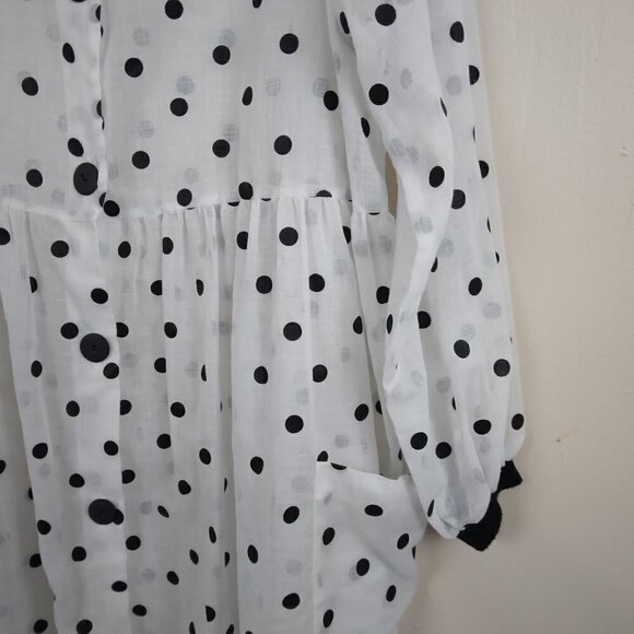 Dotti | Sheer Polka Dot  Button Front Mini Dress Black White Made USA | Size L - Picture 5 of 11